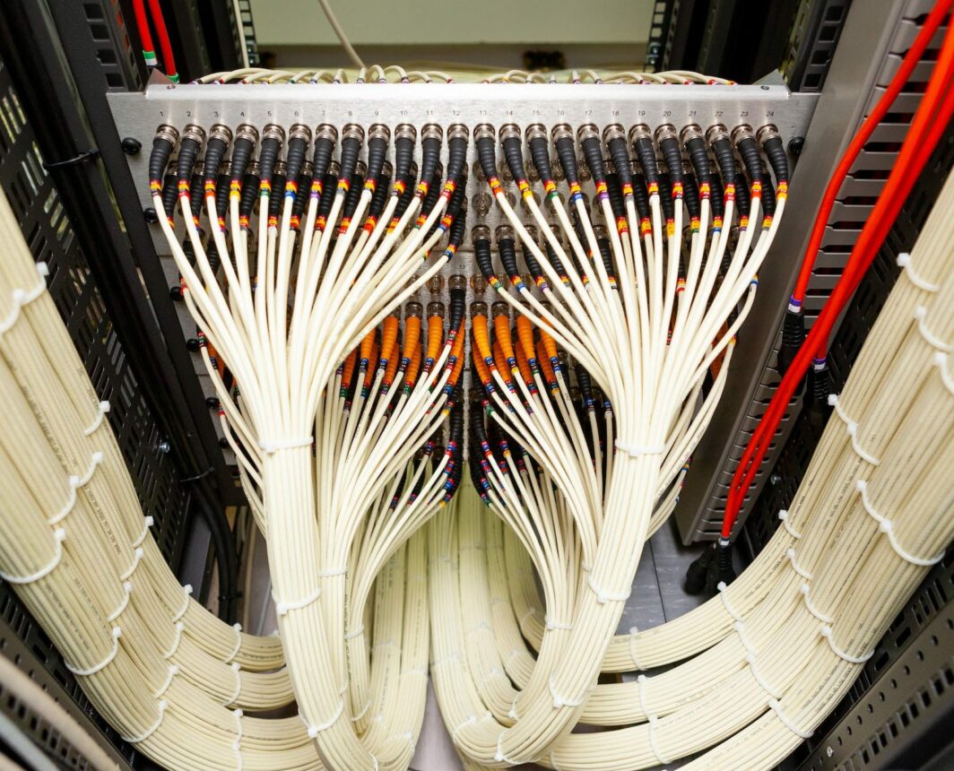 Close up of network fiber cables