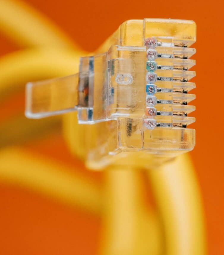 Close up of rj45 or cat5 or cat5e or cat6 Ethernet cable