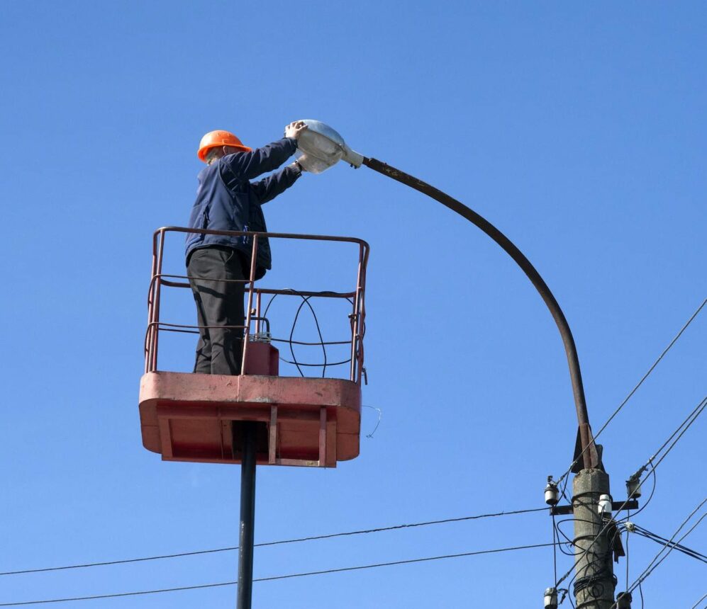 electrician climb work installing