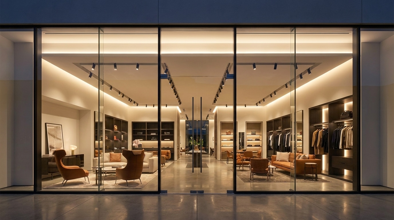 key considerations when designing lighting for retail storefronts and showrooms